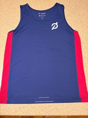 Peloton x Fourlaps Men’s Navy & Red Performance Tank with White Logo size Med